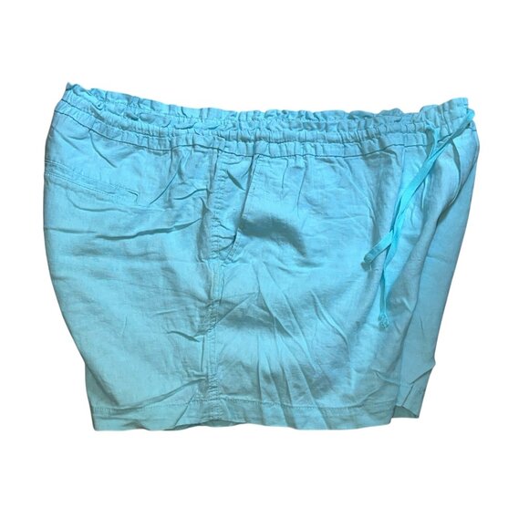 Faded Glory Womens Plus Size 2X Aqua Blue Linen-Blend Drawstring Shorts With Poc - Picture 4 of 5